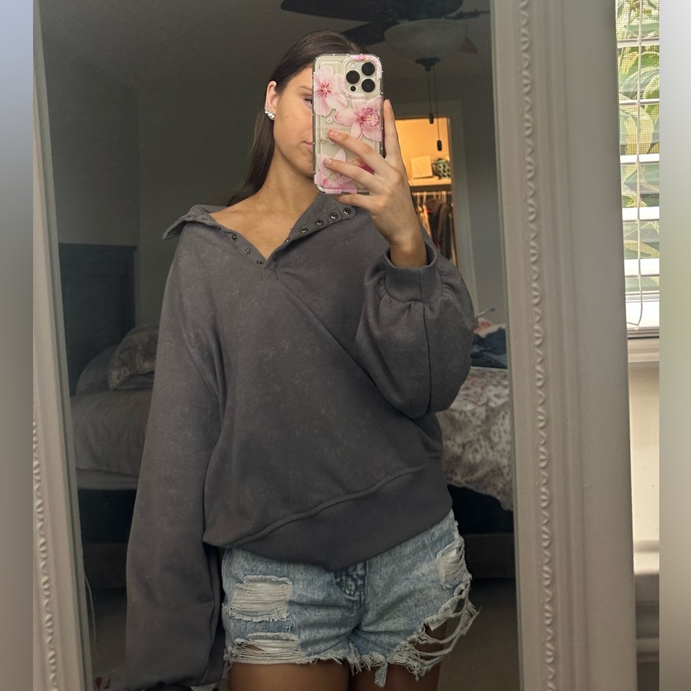 Charcoal Button-Up Women's Hoodie